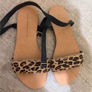 Zara Animal Print Sandals - Black and Tan
